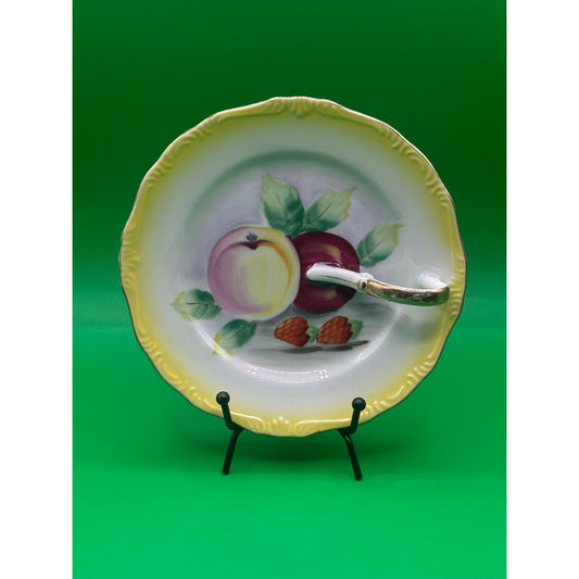 VTG Hand-Painted Fruit Plate with Worn Gold Accents - 6 Inches