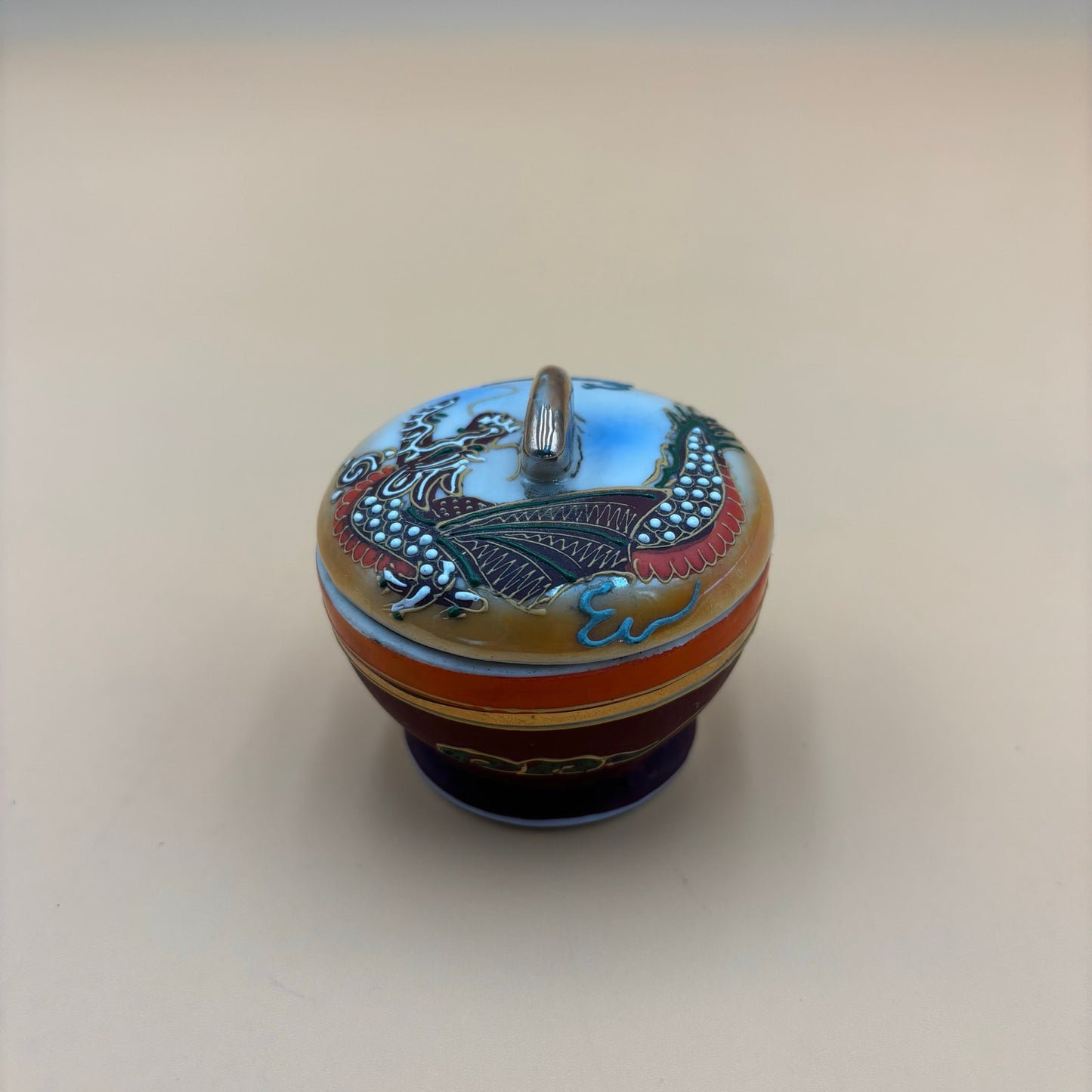Japanese Lidded Dragon Trinket Jar – Hand-Painted Satsuma Style