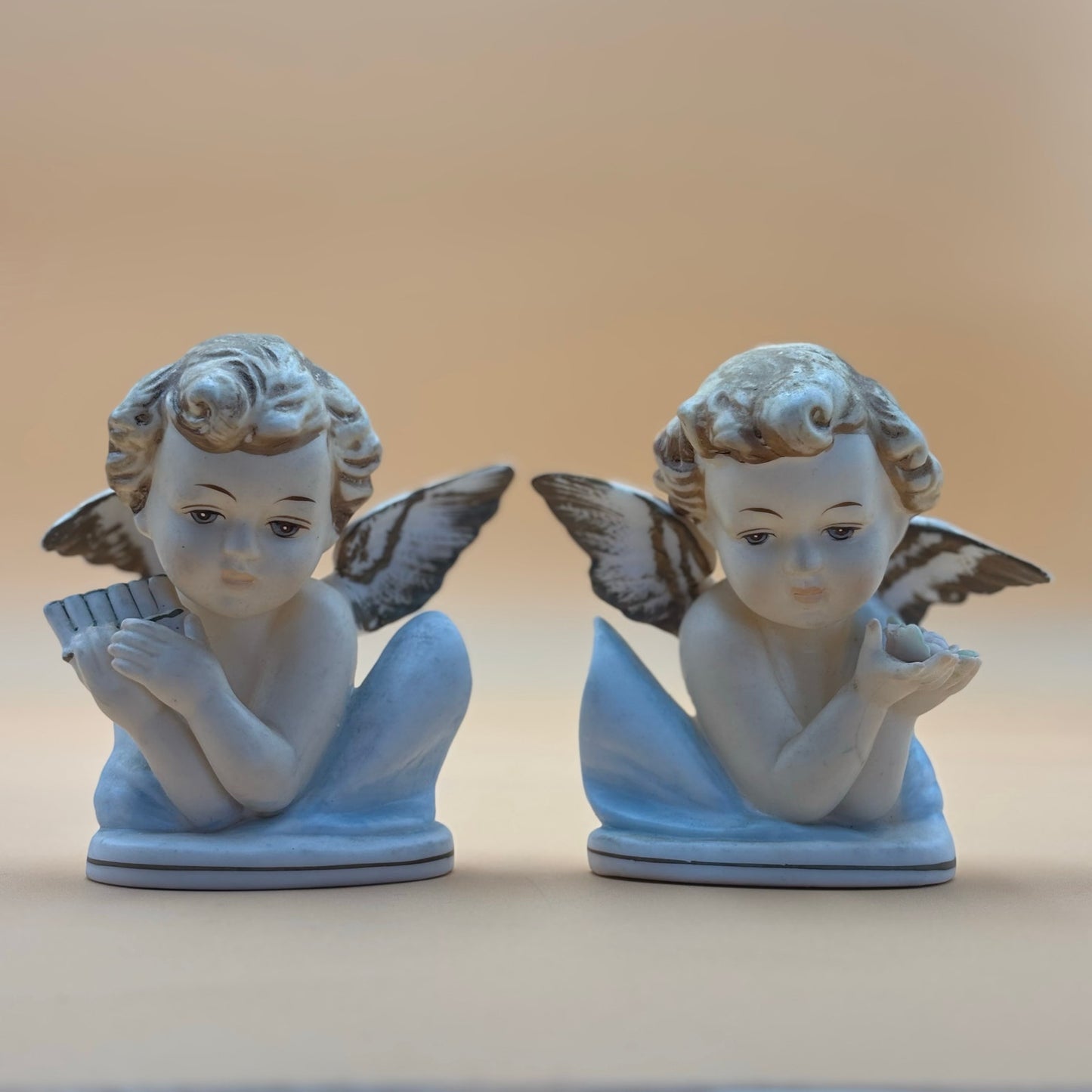 Norcrest Vintage Cherub Figurines — Pair of Angels with Wings