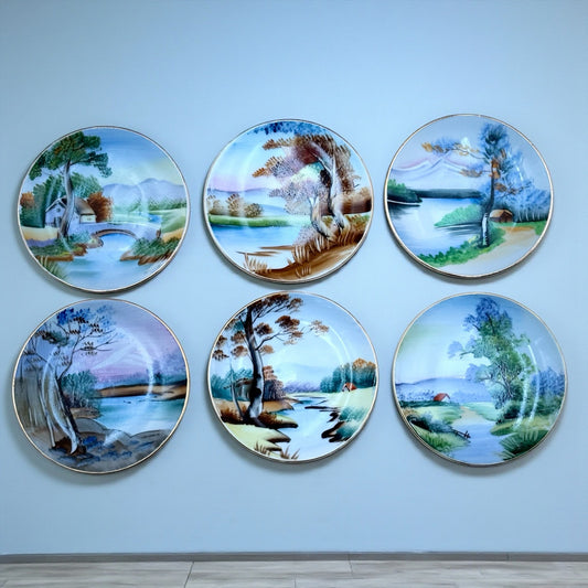 Hand Painted Scenic Plates – Japan Wall Display Set 6 Ucago