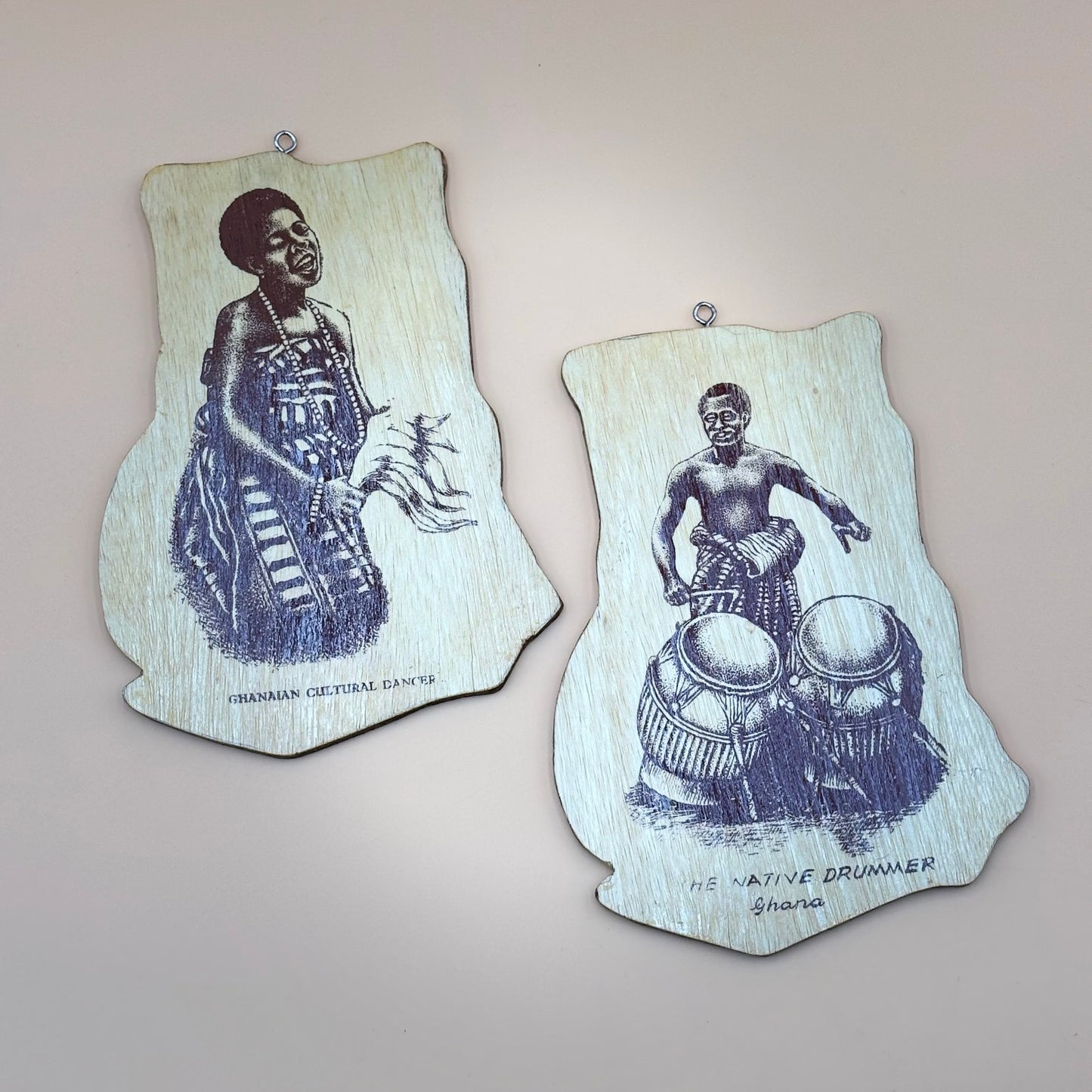 Ghana Cultural Plywood Wall Plaques – Drummer & Dancer Pair