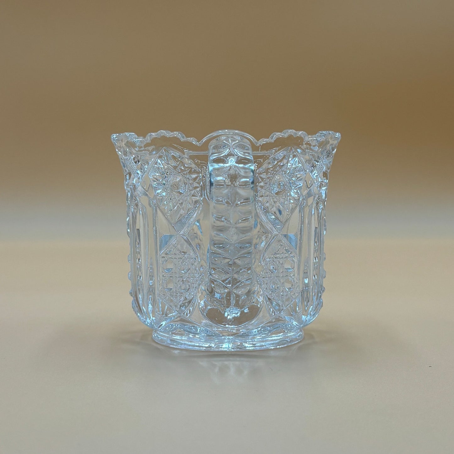 Vintage Cut Crystal Sugar Bowl with Handles "Candy Dish" - Star Pattern