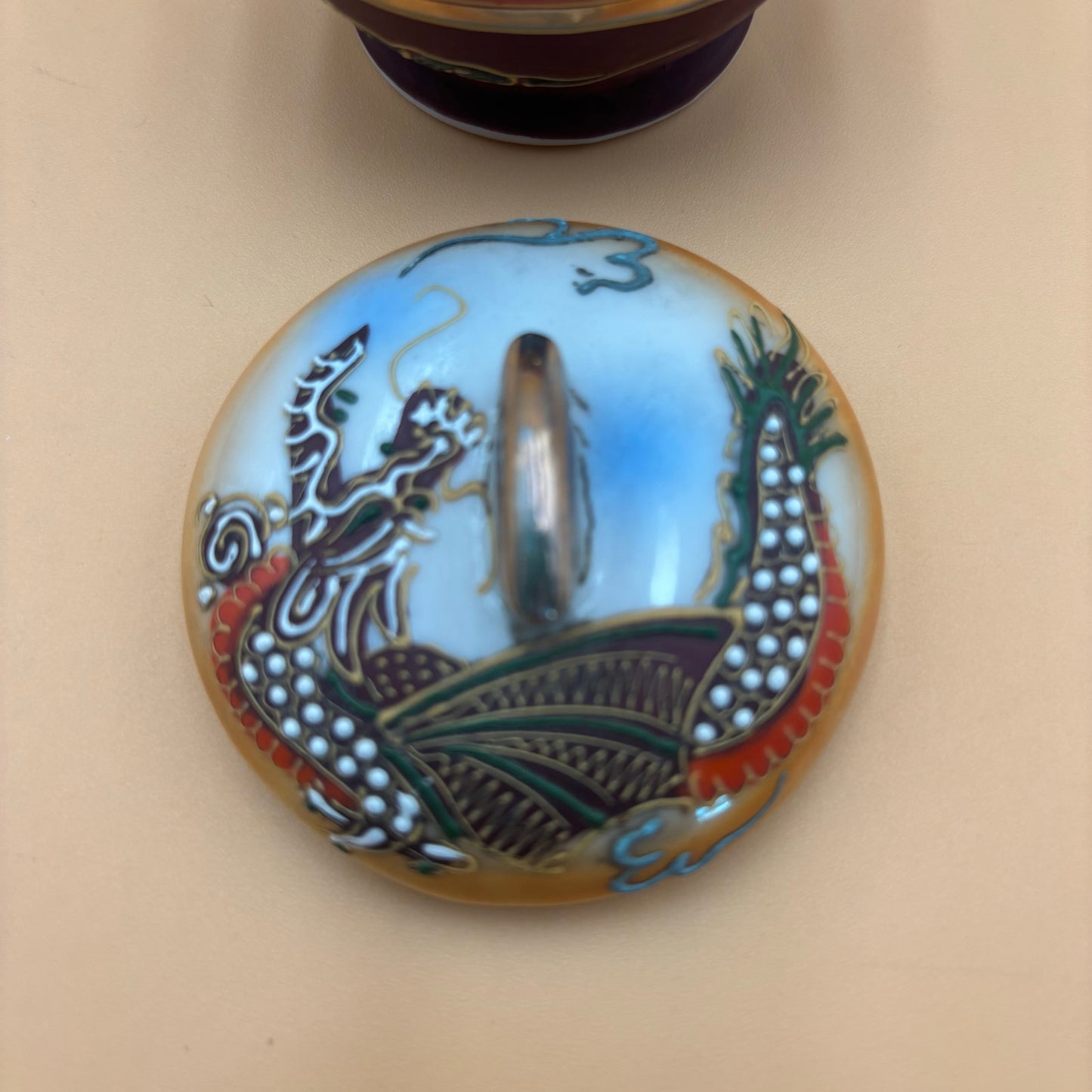 Japanese Lidded Dragon Trinket Jar – Hand-Painted Satsuma Style