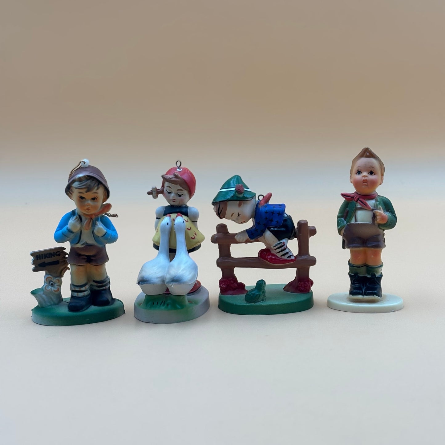 Vintage Plastic Hummel-Style Children Ornaments (Set of 4