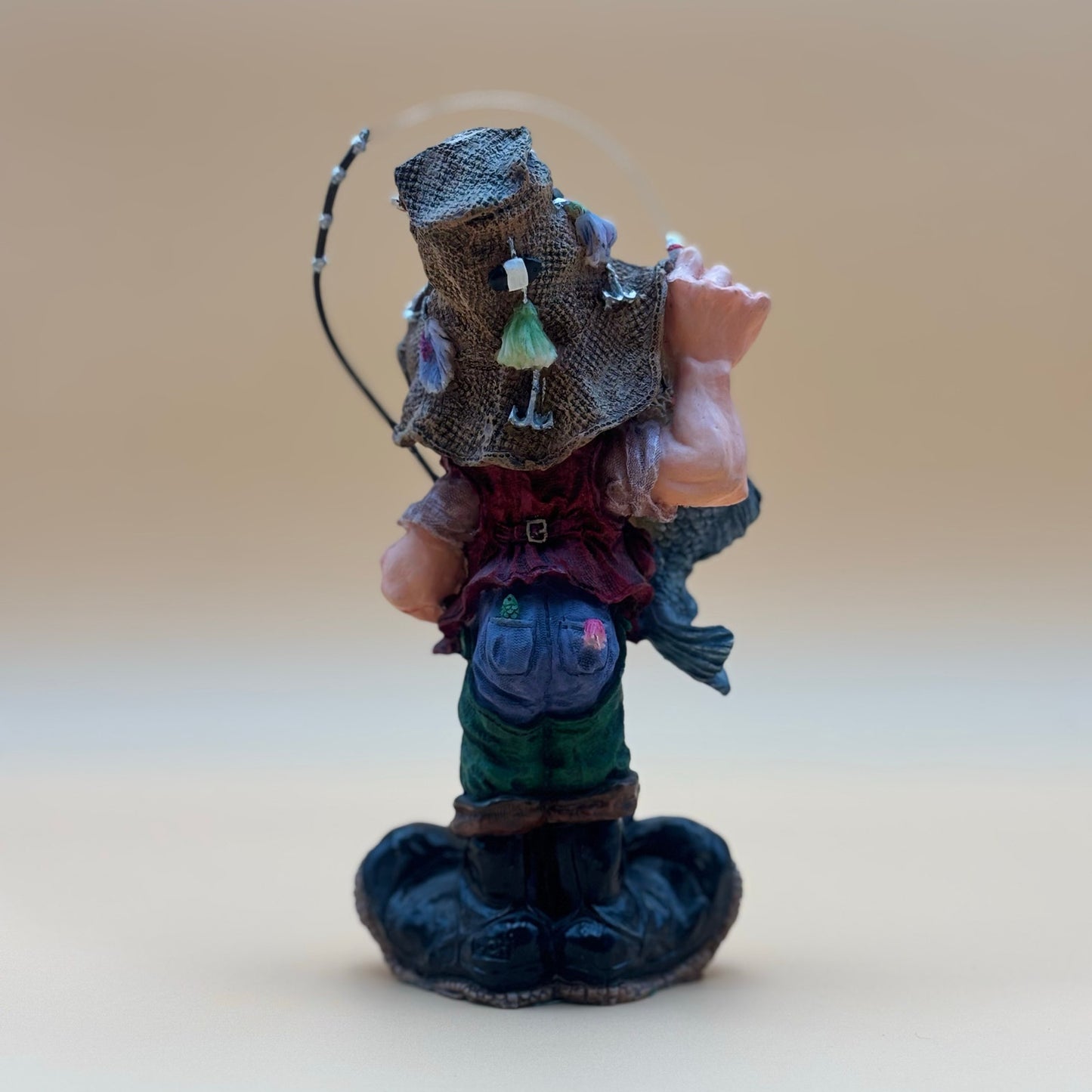 Funny Vintage Hillbilly Fisherman Figurine with Fish Catch