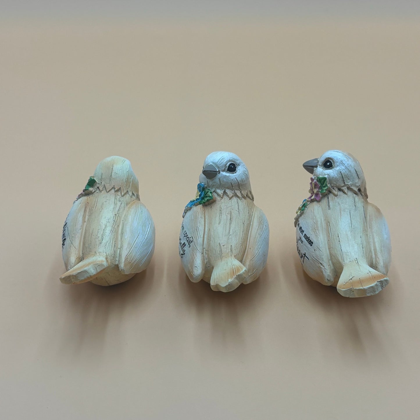 Set of 3 Inspirational Bird Figurines – Floral Accents & Messages (4”)