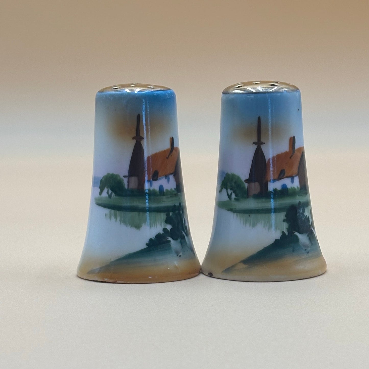 Vintage Hand-Painted Dutch Scene Salt & Pepper Shakers - Japan
