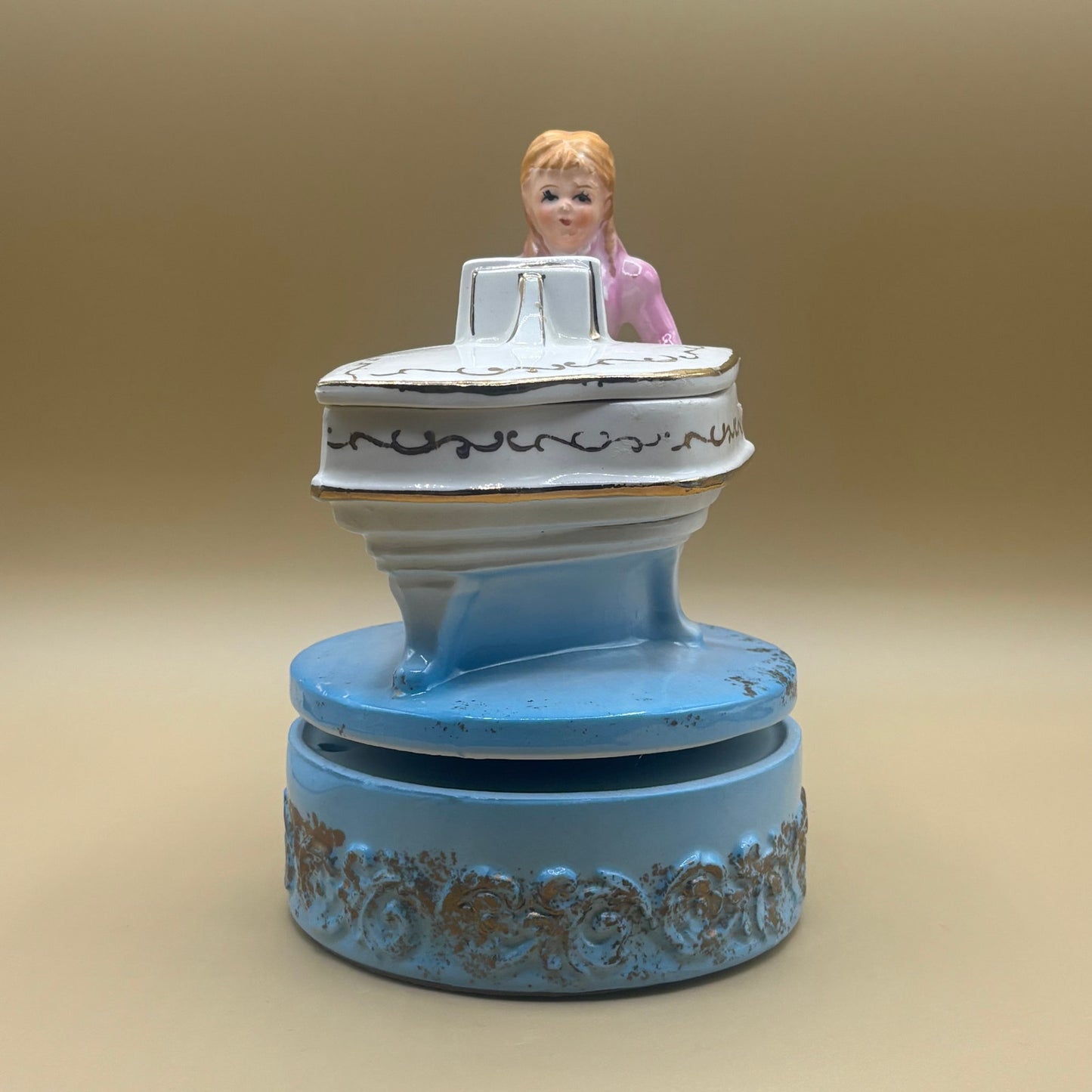 VTG Music Trinket Box - Girl Playing Piano Rotating
