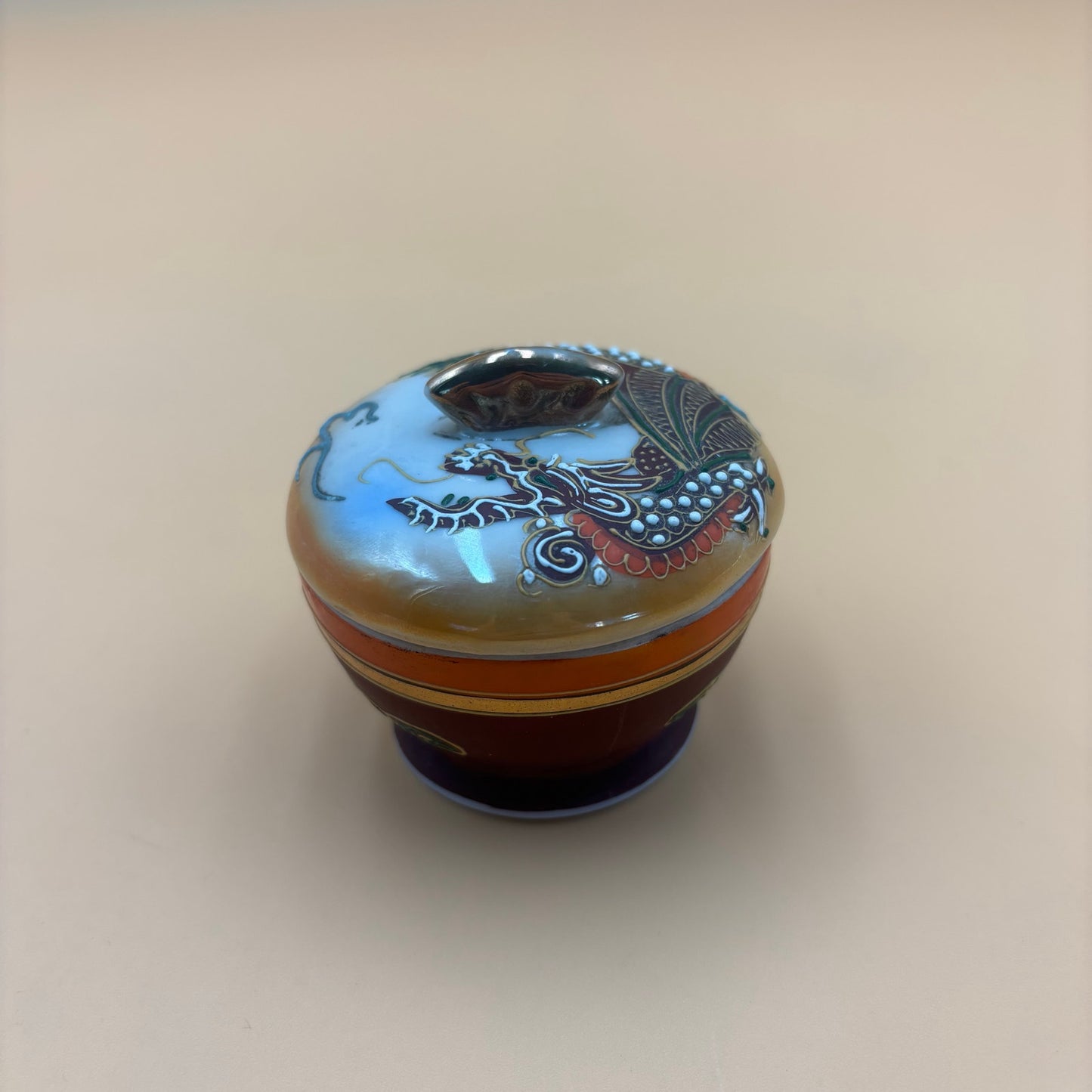 Japanese Lidded Dragon Trinket Jar – Hand-Painted Satsuma Style