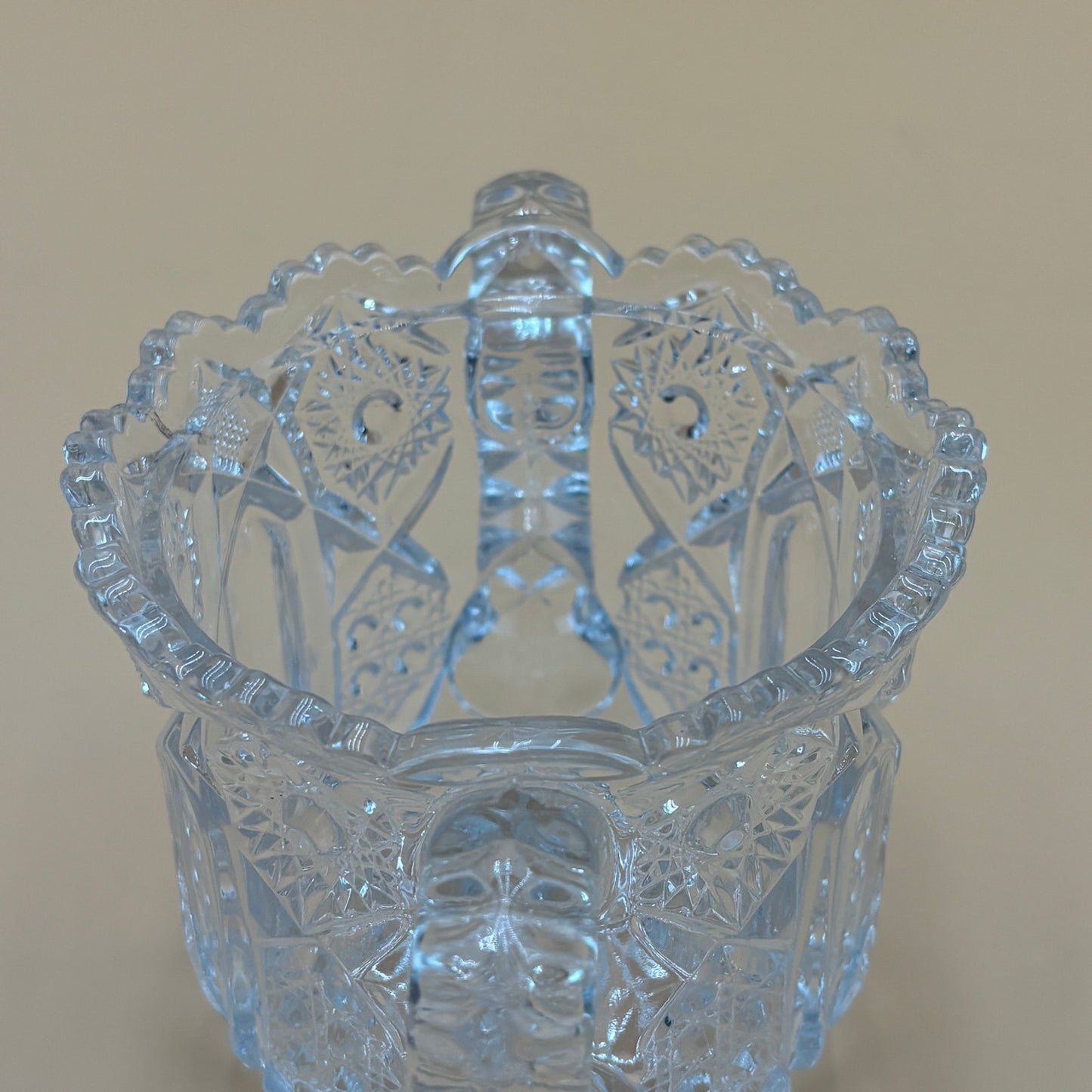 Vintage Cut Crystal Sugar Bowl with Handles "Candy Dish" - Star Pattern