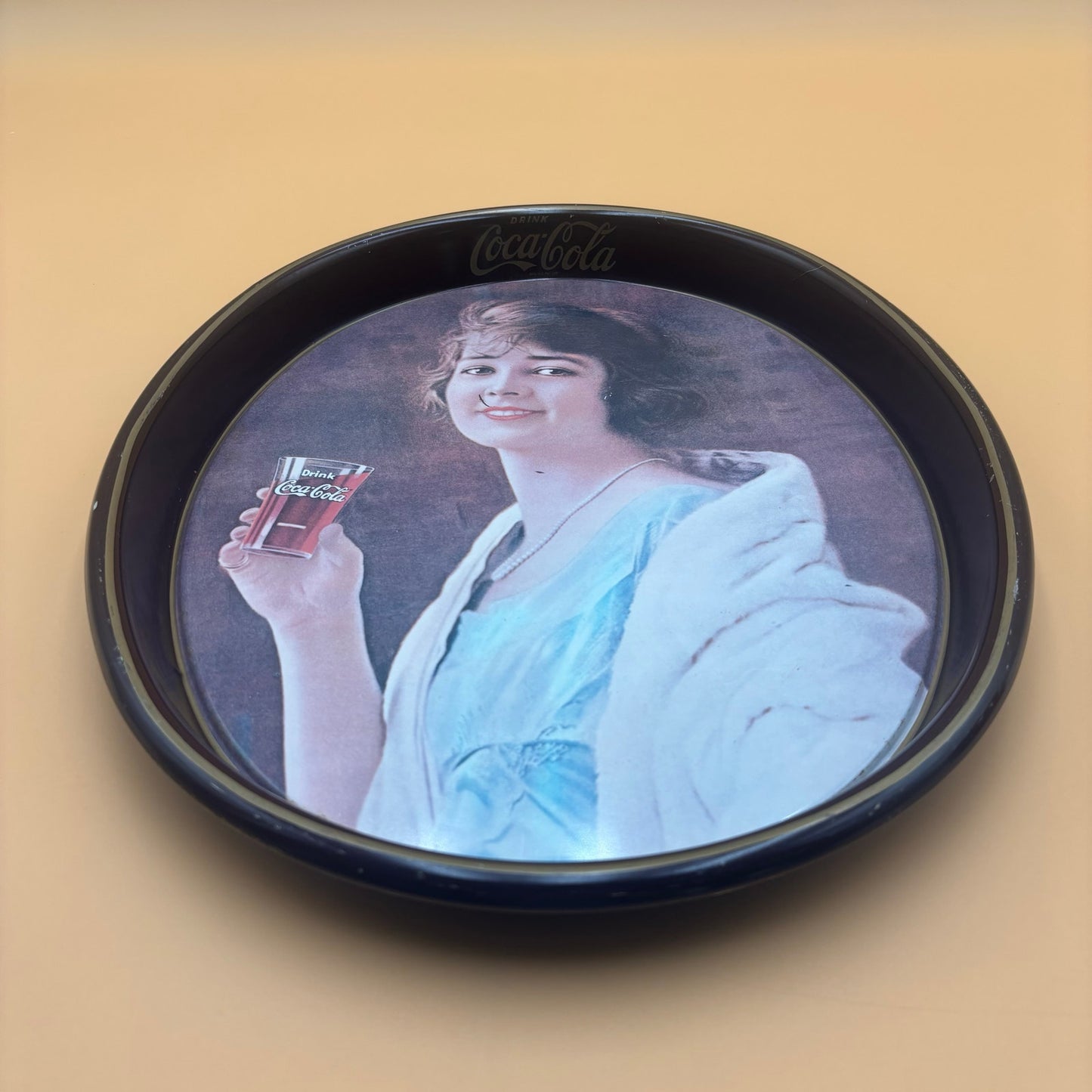 Vintage Coca-Cola Tray – Woman Holding Glass – 15” Oval Metal