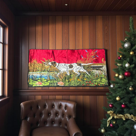 Italian Textile Wall Tapestry – Hunting Dog Scene by P & C Co., Made in Italy