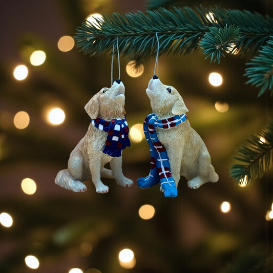 Pair of Golden Retriever Dog Ornaments with Scarves