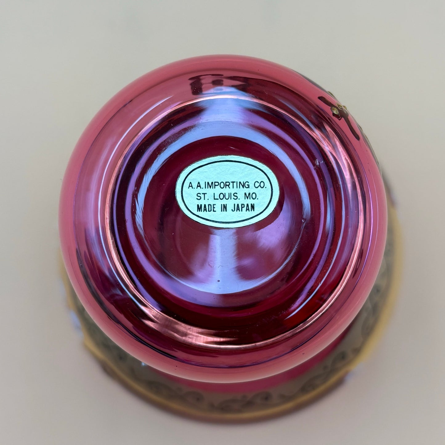 Hand Painted Pink Glass Tumble Up Decanter & Tumbler Set, A.A. Importing Co. Japan