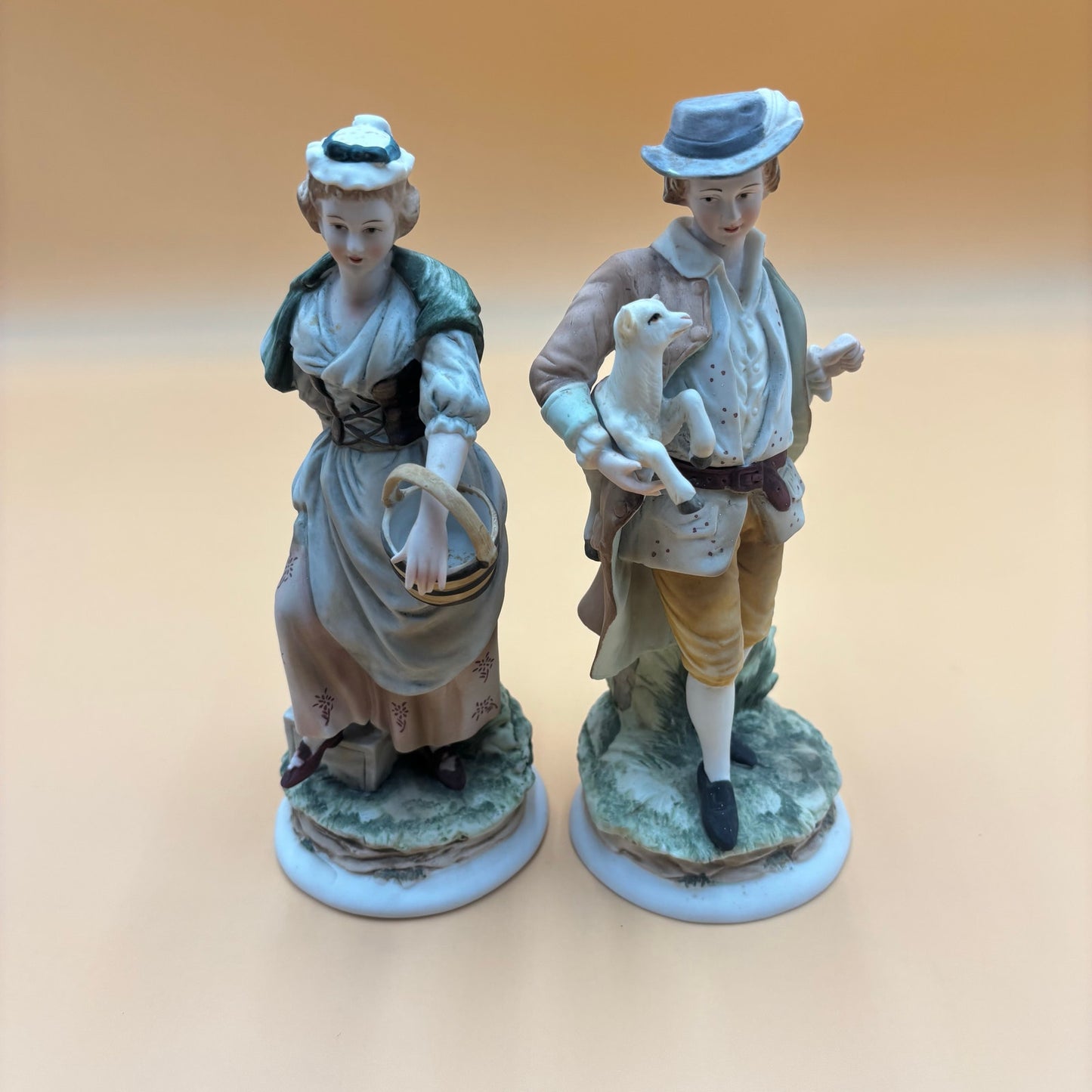 Lefton China KW3843 Hand-Painted Figurine Pair – Basket & Lamb Theme