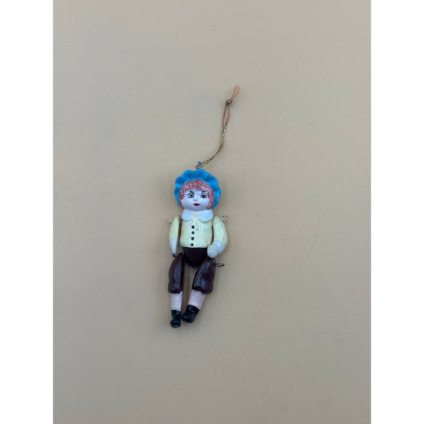Vintage Hand-Painted Wooden Boy Ornament – Articulated Limbs – 4.25"