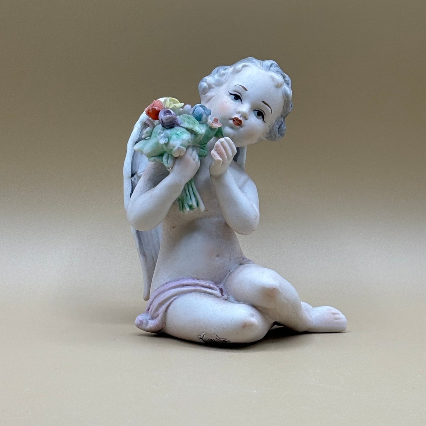 VTG Norleans Japan Cherub with Flowers - Porcelain Angel Figure