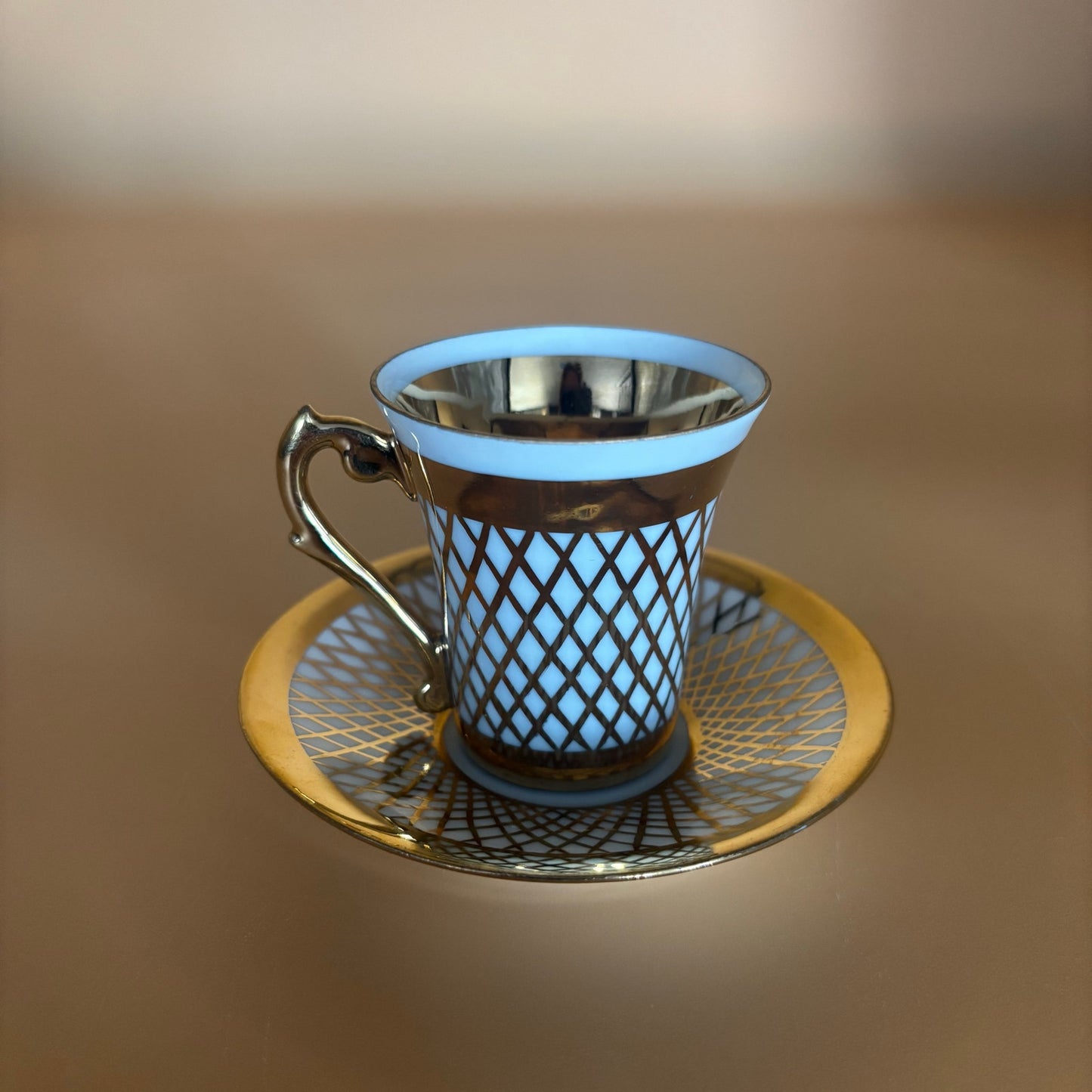 Vintage Gold Lattice Demitasse Cup & Saucer – Signed, Unknown Maker