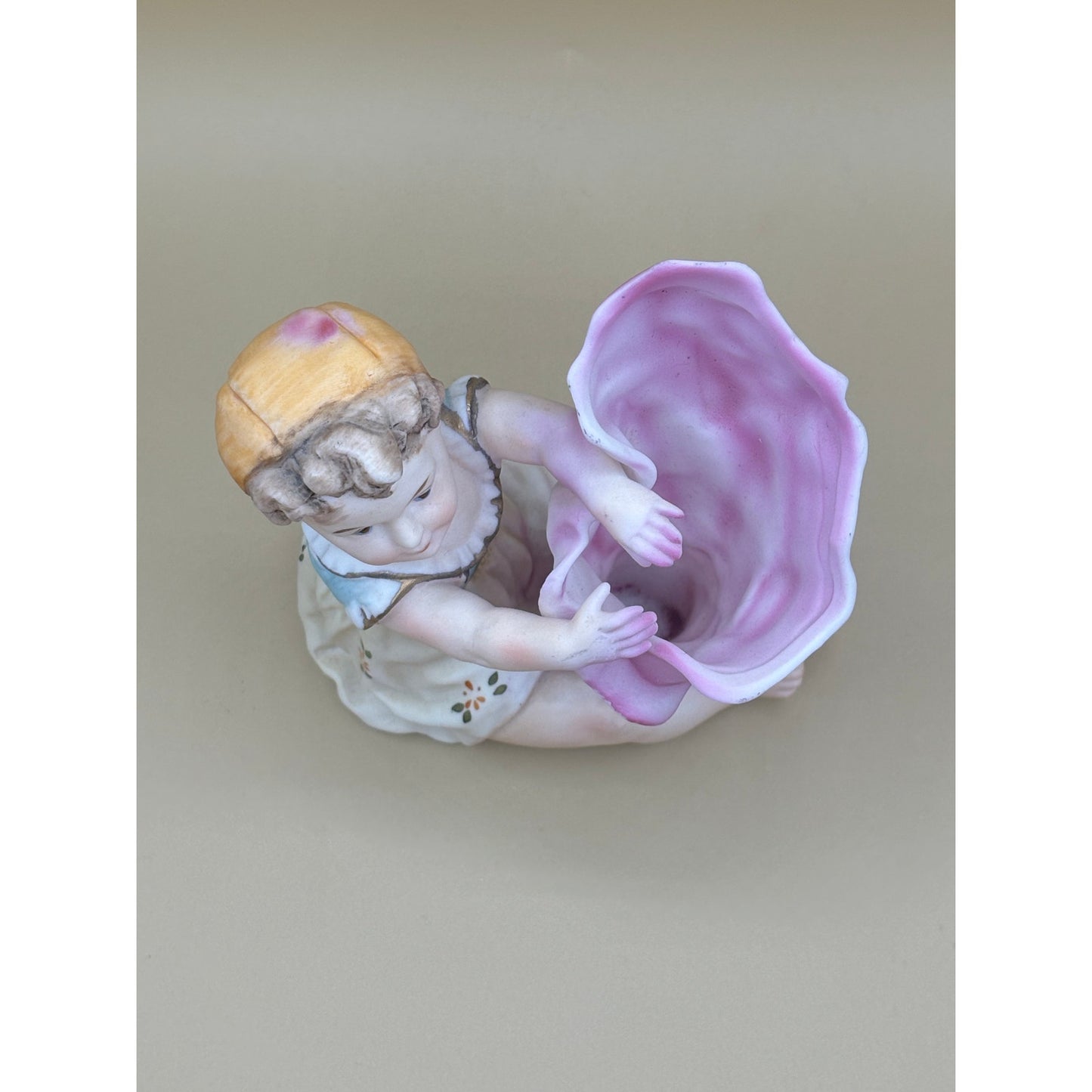 Vintage Japanese Bisque Girl with Tulip Vase 5.25"