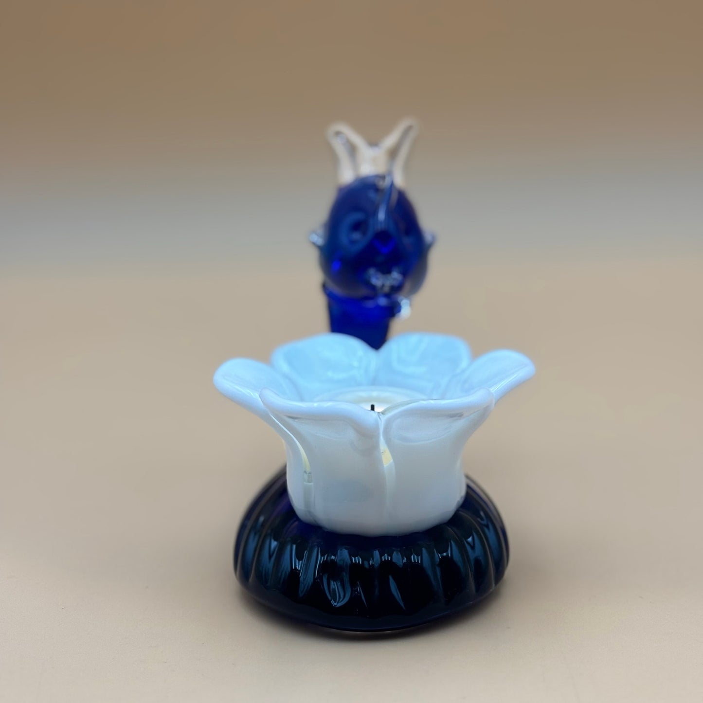 Hand-Blown Unique Blue Glass Fish Tealight Holder