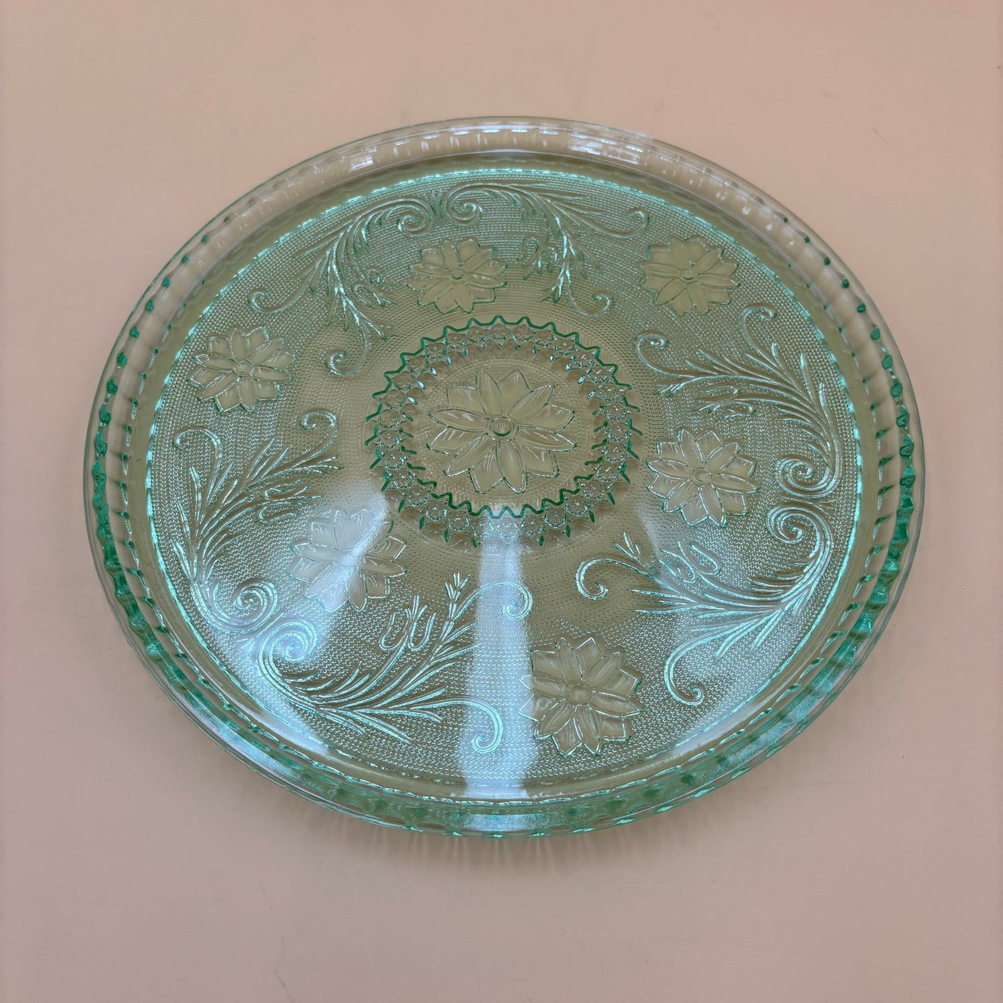 Aqua Green Pressed Glass Decanter Set with Tray and 6 Goblets