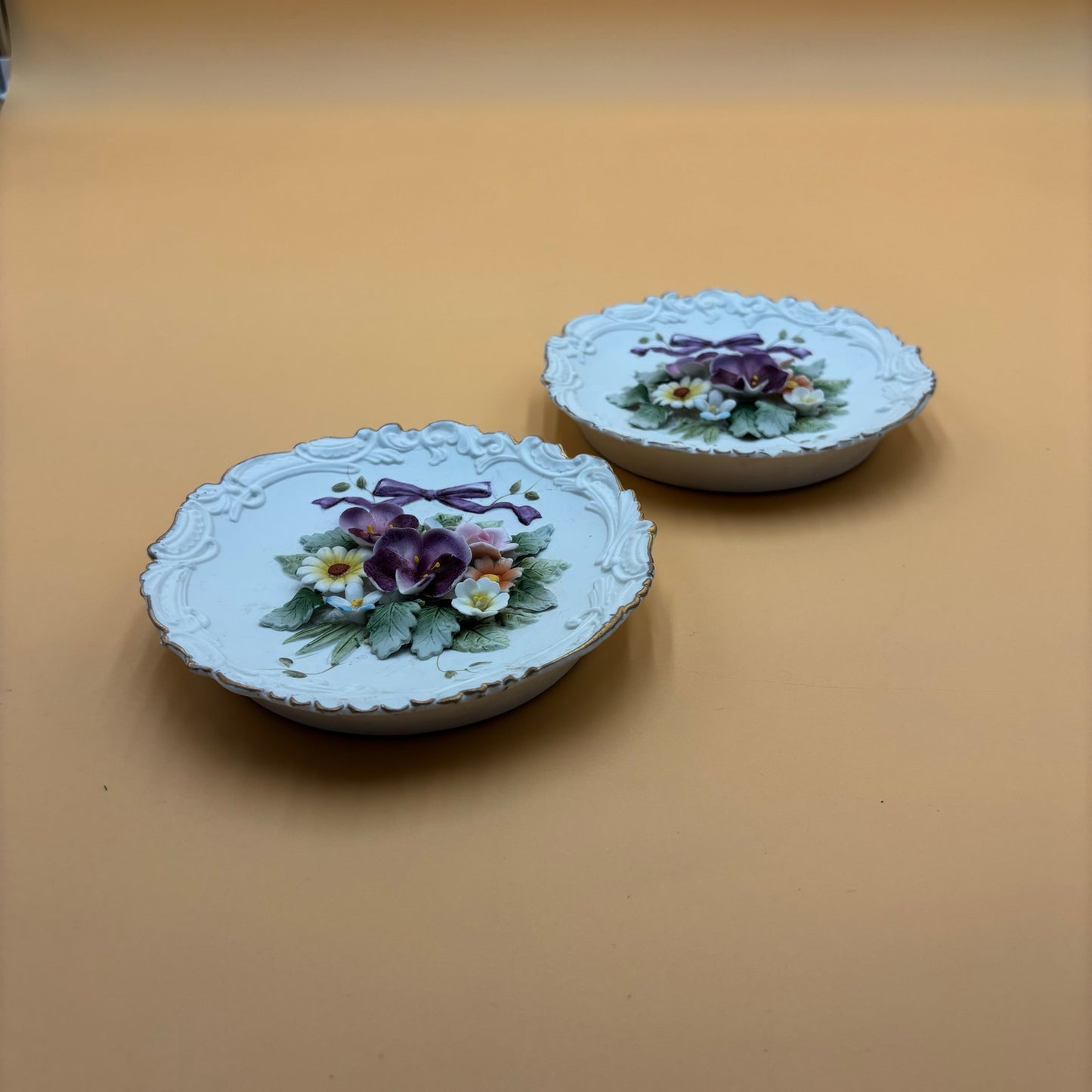 Set of 2 Vintage Lefton China Floral Wall Plaques – Hand Painted – KW4743