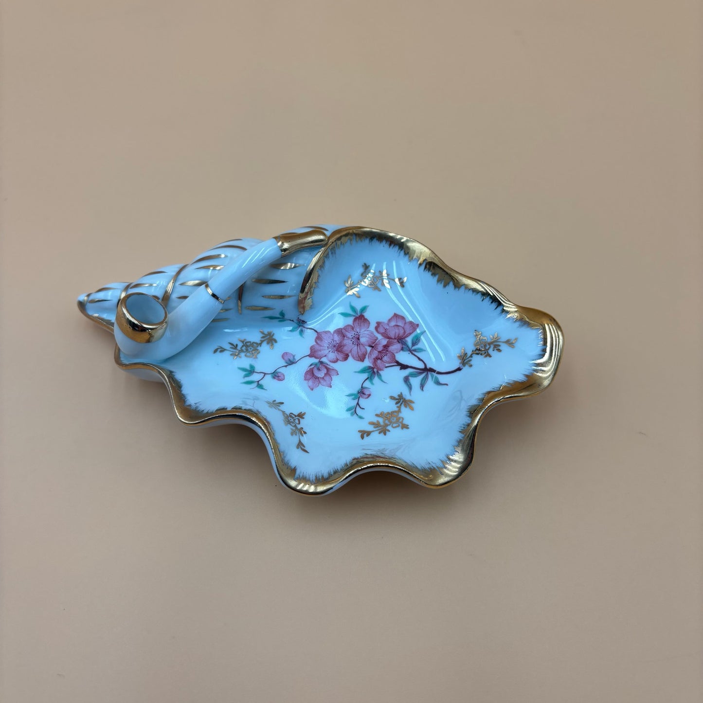 Vintage Porcelaine de France Trinket Dish – Shell Shape with Sculpted Pipe