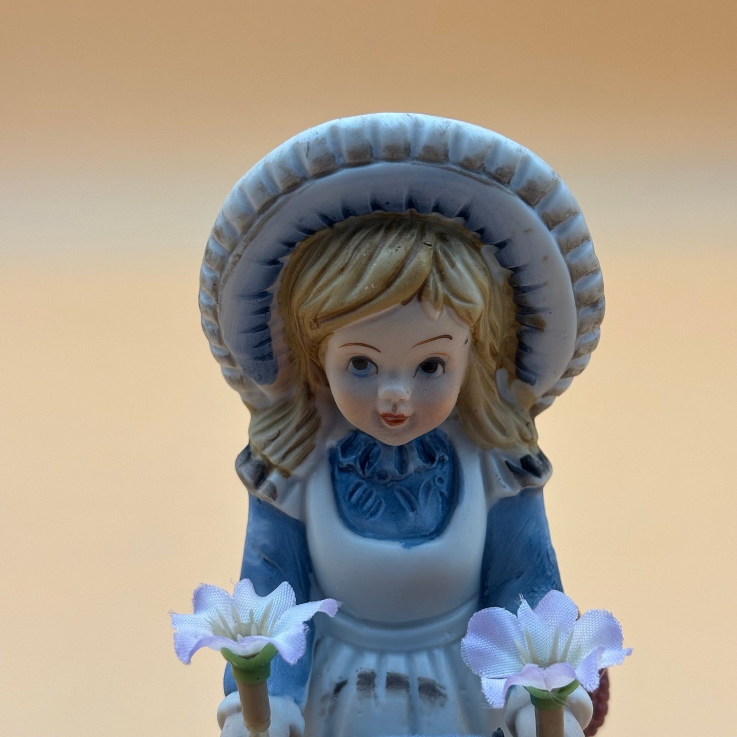 Porcelain Vintage Sewing Girl Figurine with Thread and Pin Cushion Hat