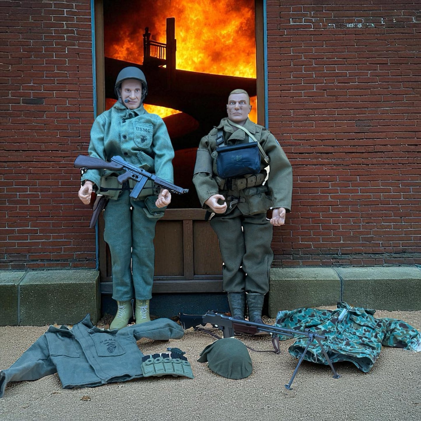 1998 & 2000 21st Century Toys Ultimate Soldier Lot – 12” USMC Marine & Army Figures with Gear, Weapons & Extra Uniforms