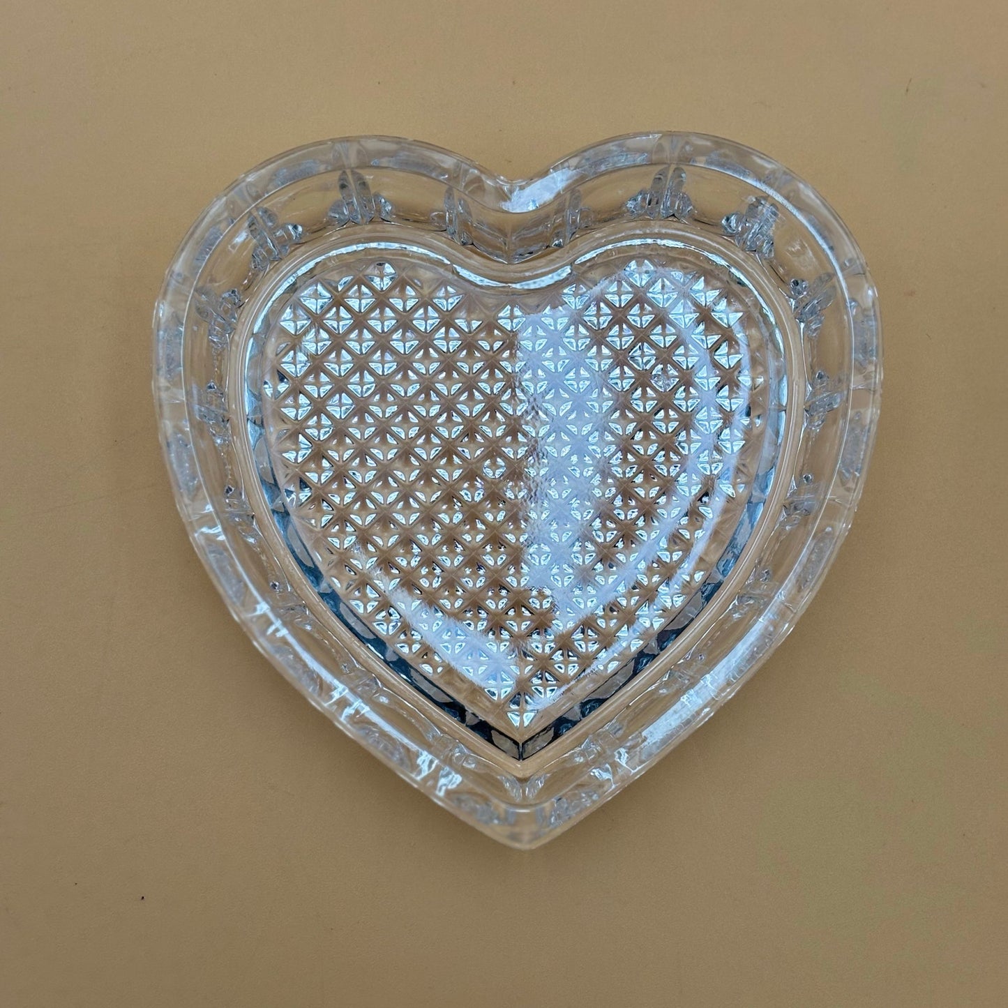 Vintage Cut Glass Heart Trinket Dish with Lid