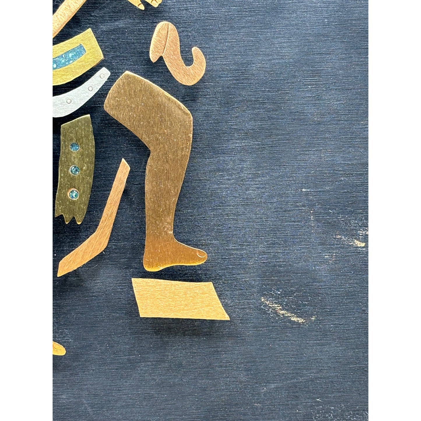 Vintage Mexican Warrior Mixed Metal Stone Inlay Wall Art