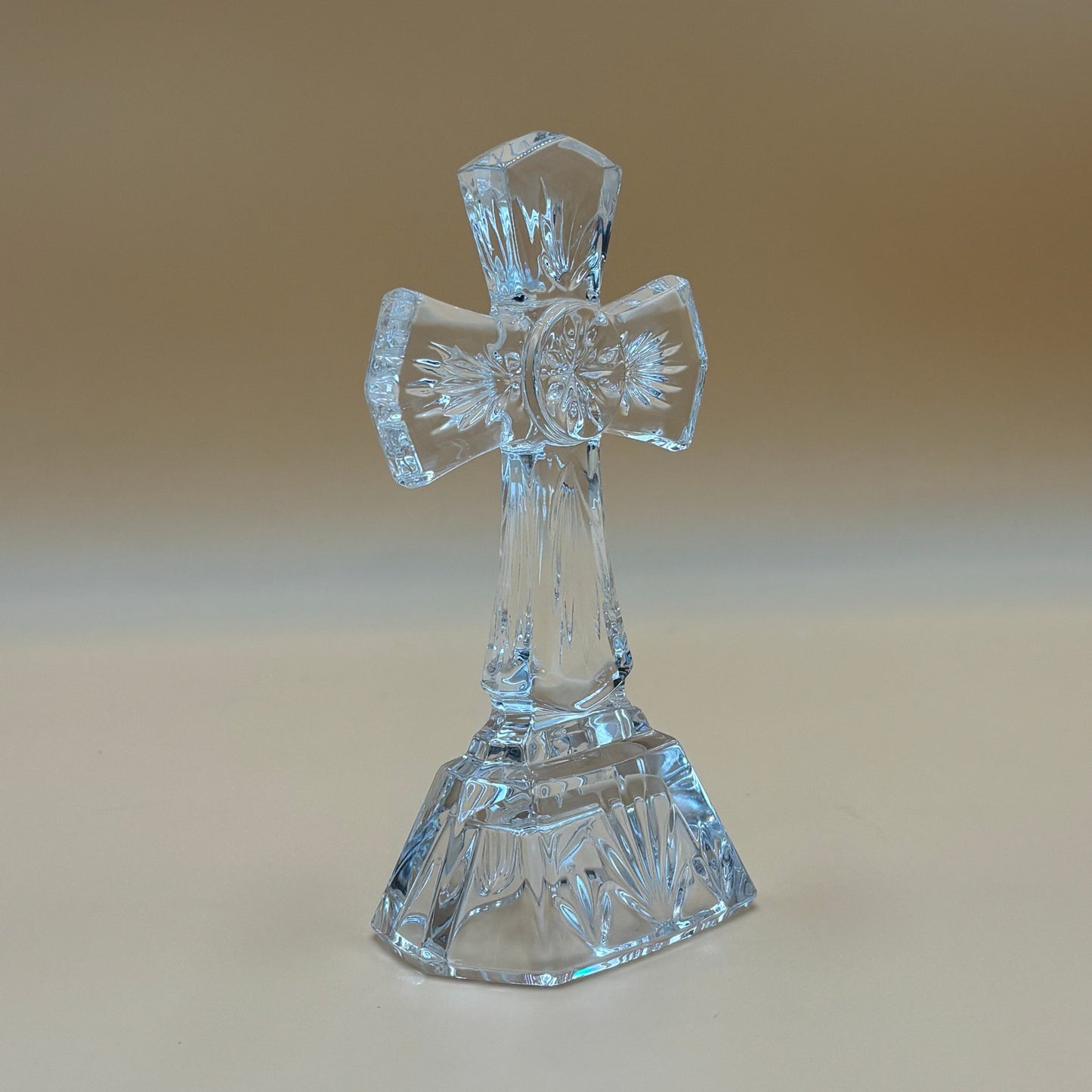 Crystal Cross Figurine - 7" Religious Home Decor