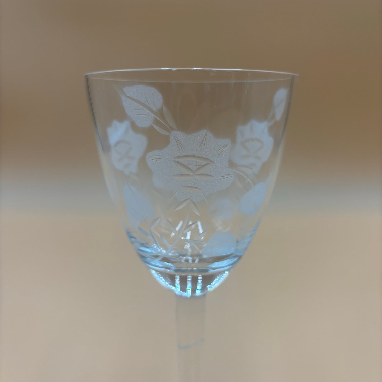 Set of 3 Etched Floral Wine Glasses – 6 3/8” Tall