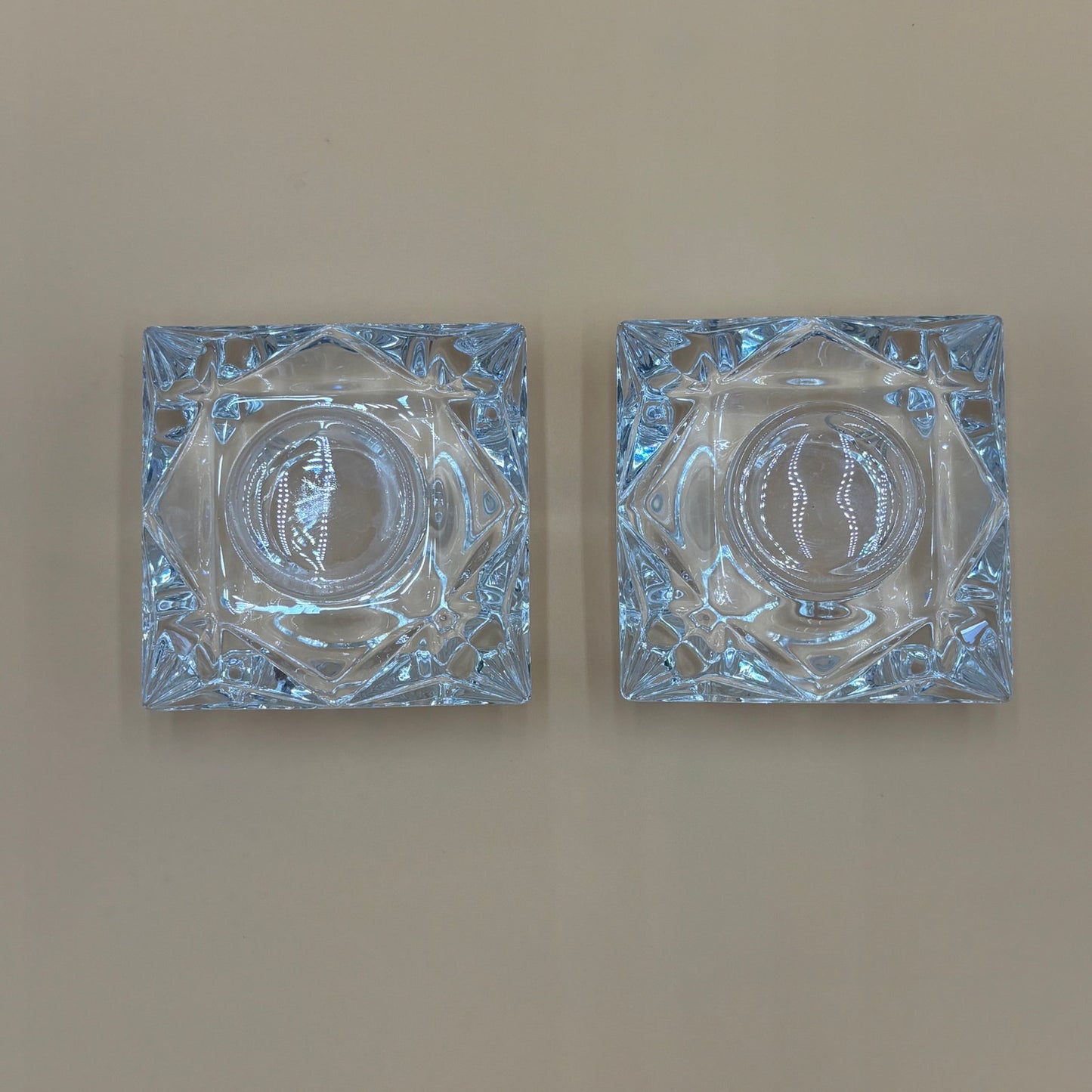 Set of 2 Vintage Crystal Cushion Cut Votive Candle Holders - Geometric Tealight