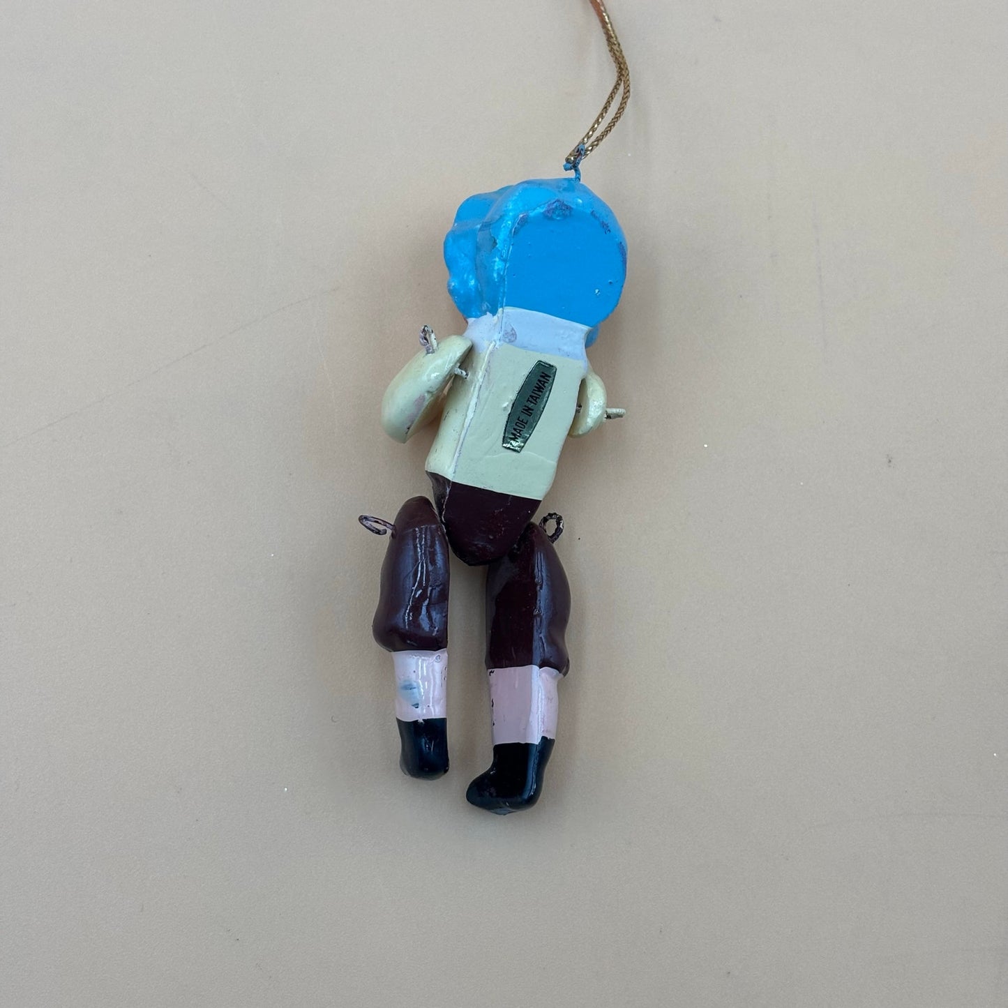 Vintage Hand-Painted Wooden Boy Ornament – Articulated Limbs – 4.25"