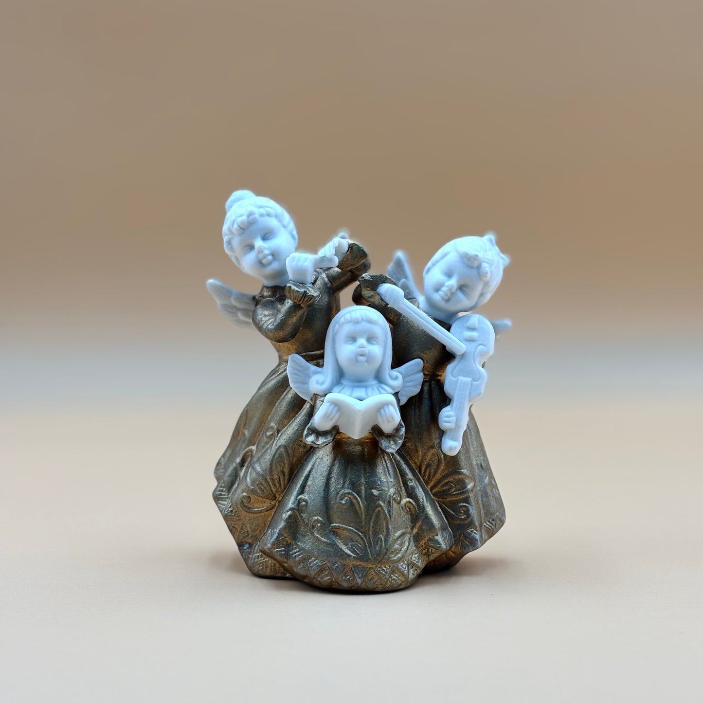 Vintage Angel Choir Figurine Trio – Gold & White