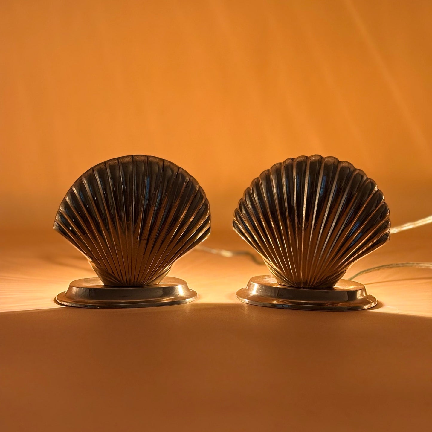 Vintage Brass Seashell Hollywood Regency Coastal Glam Lamps  Made in India
