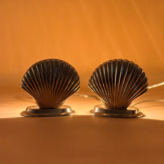 Vintage Brass Seashell Hollywood Regency Coastal Glam Lamps  Made in India