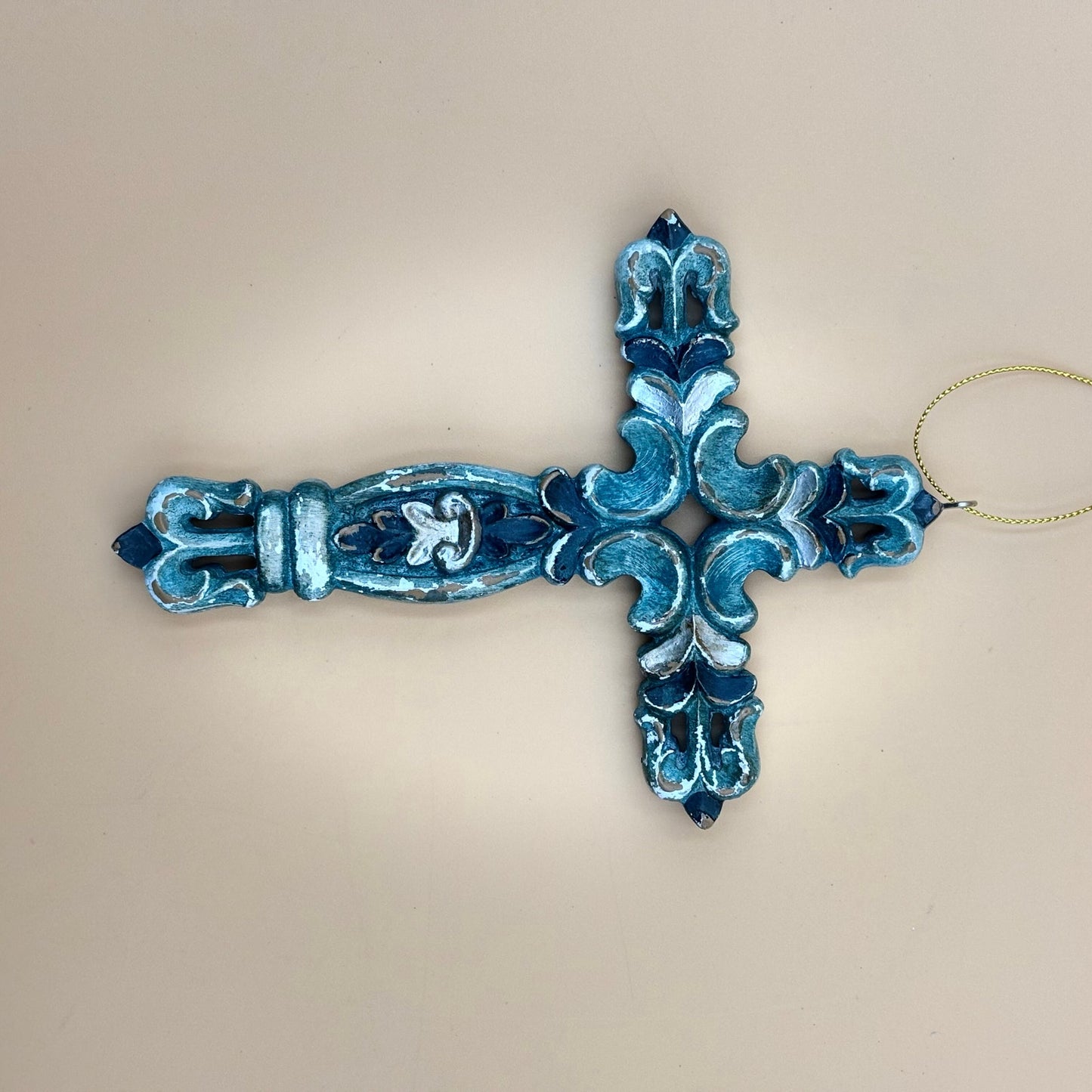 Set of Three 7″ Cross Ornaments — Turquoise, Silver, and Brown Tones