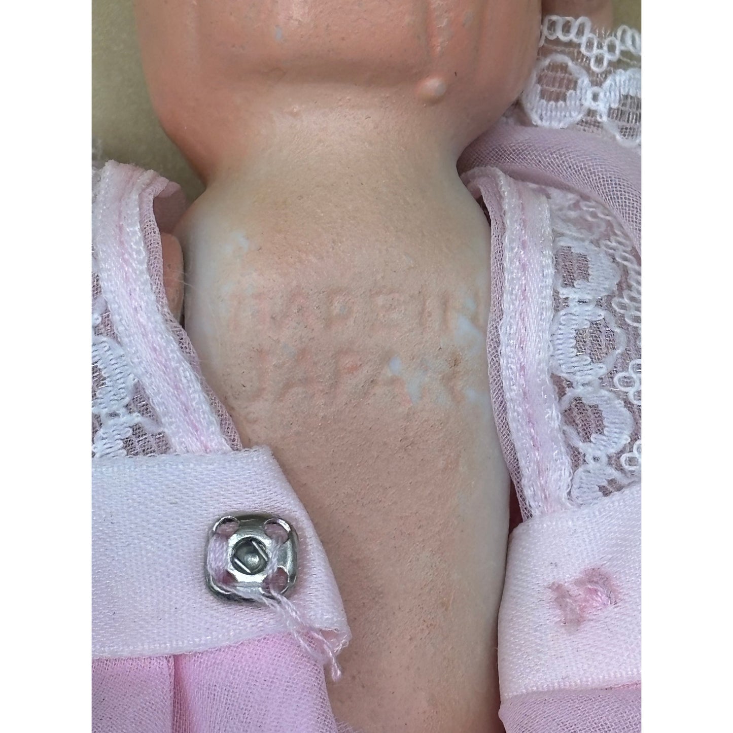 VTG Fragile Doll with Movable Parts 6.5" - Made in Japan, Pink Dress with Bow Ornament