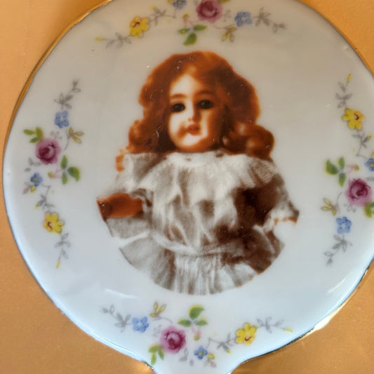 Vintage Porcelain Hand Mirror with Victorian Girl Portrait`