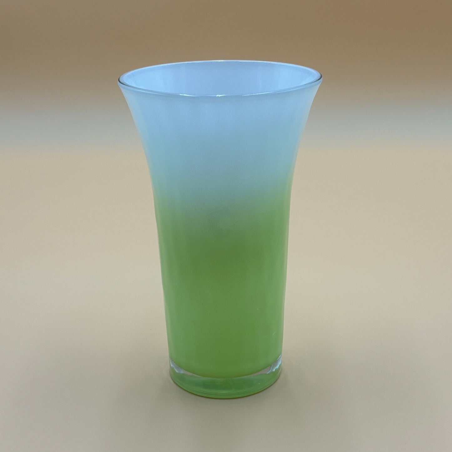 Vintage Green Ombre Art Glass Vase, Signed “L” – 8.25” Tall