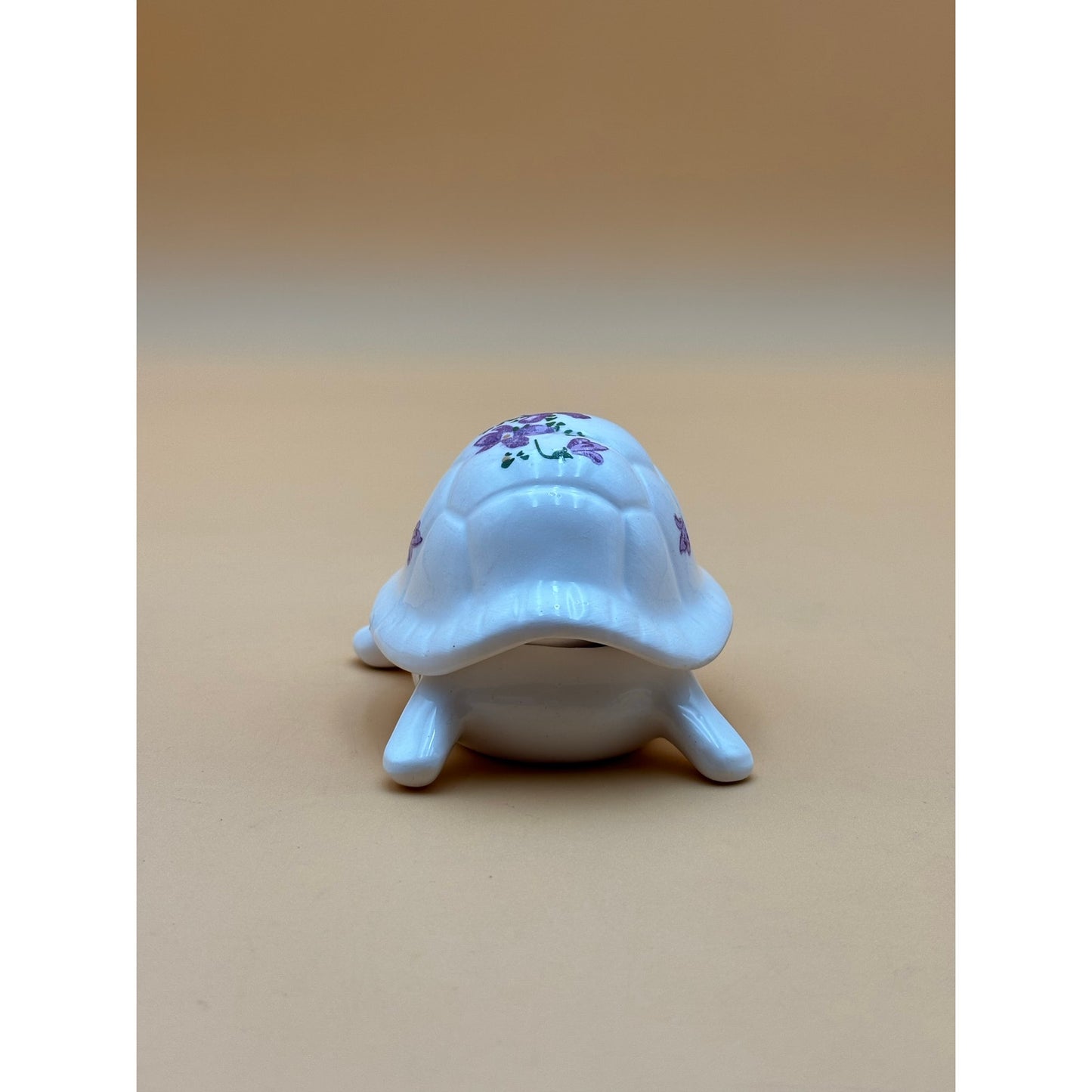 Porcelain Turtle Trinket Box with Purple Floral Design – Made in Taiwan
