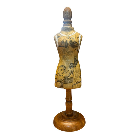 Miniature Vintage Dress Form 12" Paper Mâché Mannequin with Cherubs Wood Base