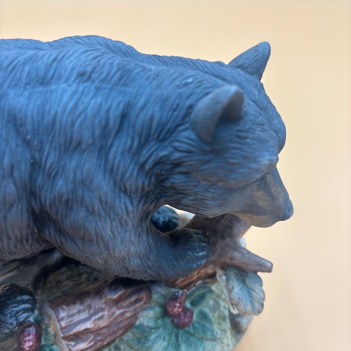 Vintage Lefton China Black Bear Figurine Branch with Berries Hand Painted