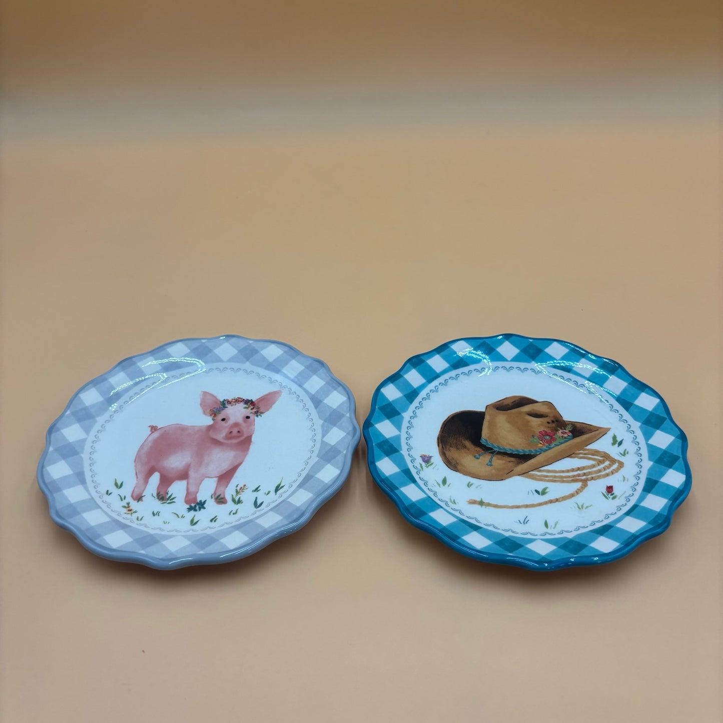 Set of 2 Pioneer Woman Decorative Plates - Cowboy Hat & Pig