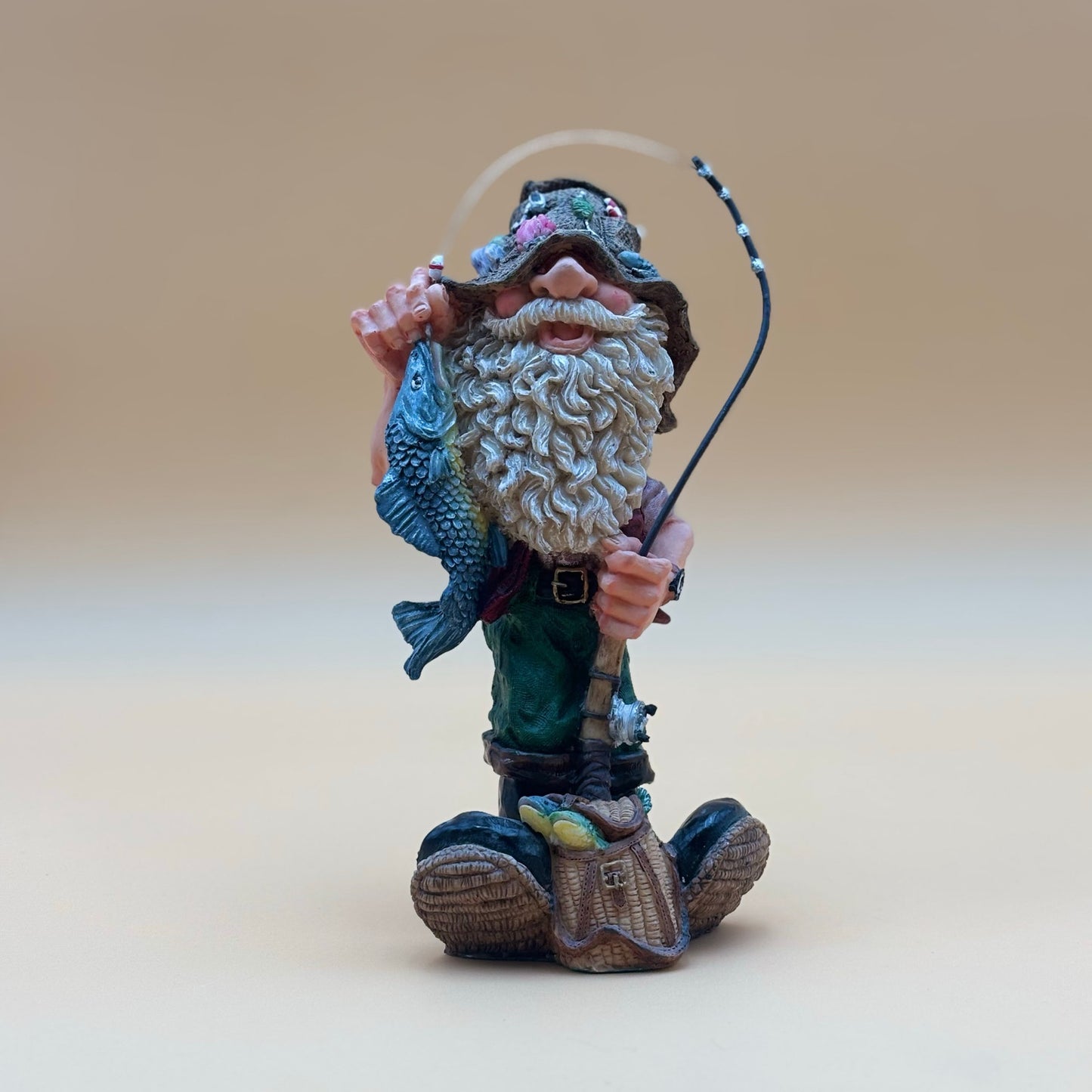 Funny Vintage Hillbilly Fisherman Figurine with Fish Catch