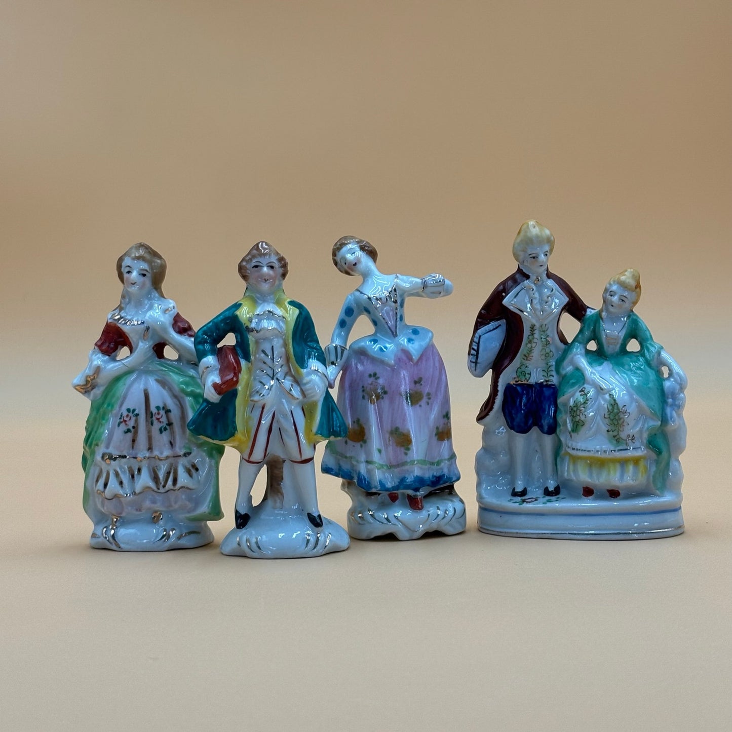 Vintage Hand-Painted Japanese Porcelain Figurines - Colonial Set (4 Pieces)