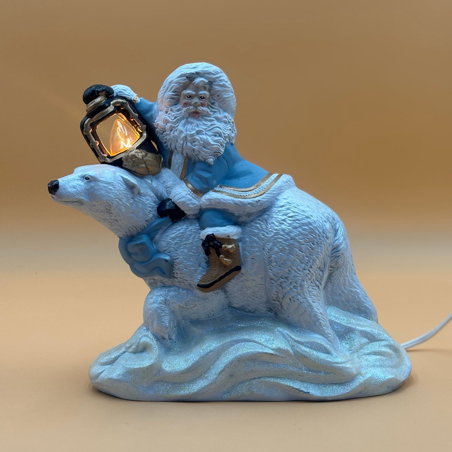 Vintage Santa Riding Polar Bear Lighted Figurine 10.5"
