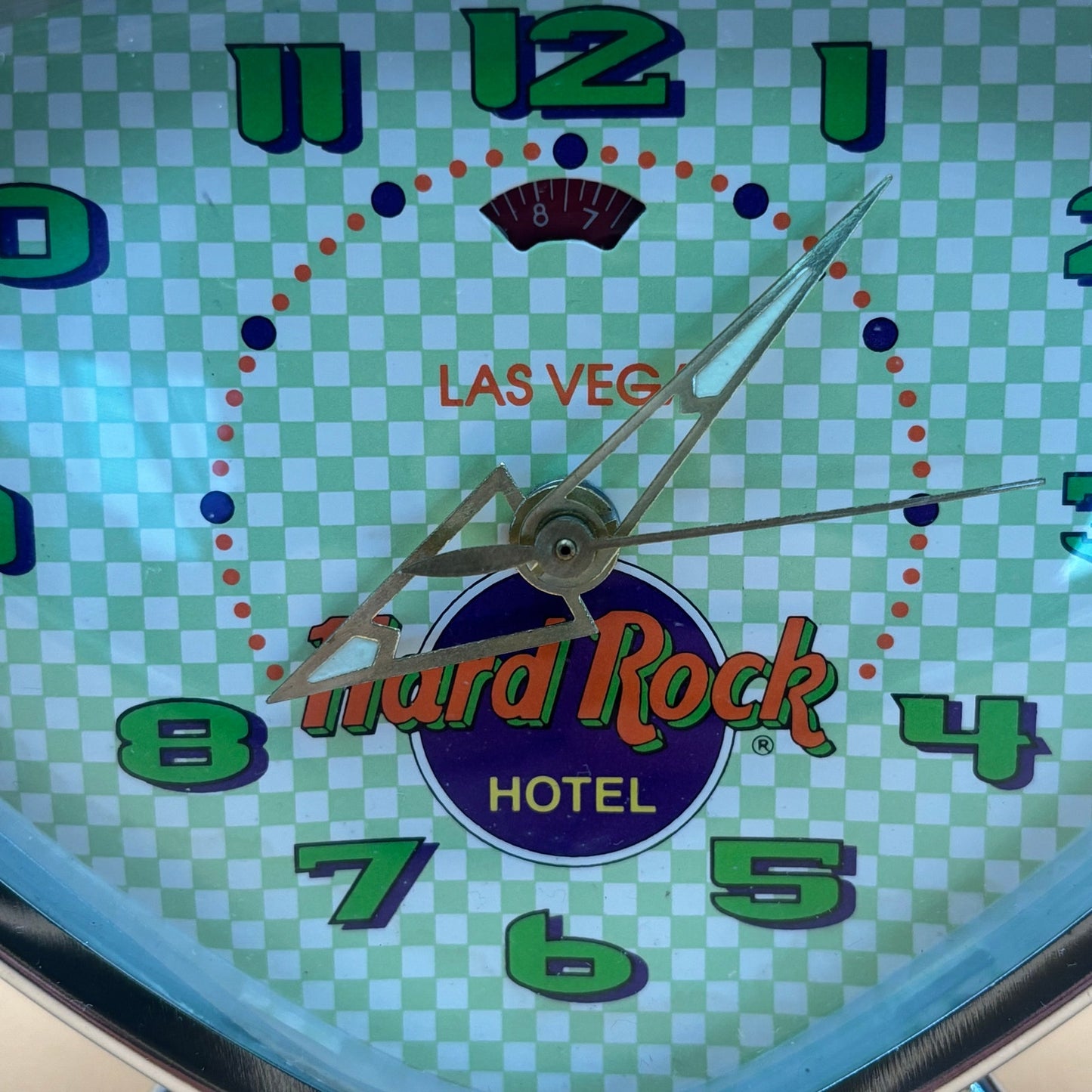 Vintage Hard Rock Hotel Las Vegas Alarm Clock - Purple & Green Triangle Wind-Up